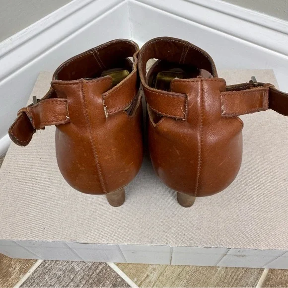 Ralph Lauren Hannie Brown T Strap‎ Peep Toe Wedge Sandals Leather Sz 8.5 - Picture 16 of 16